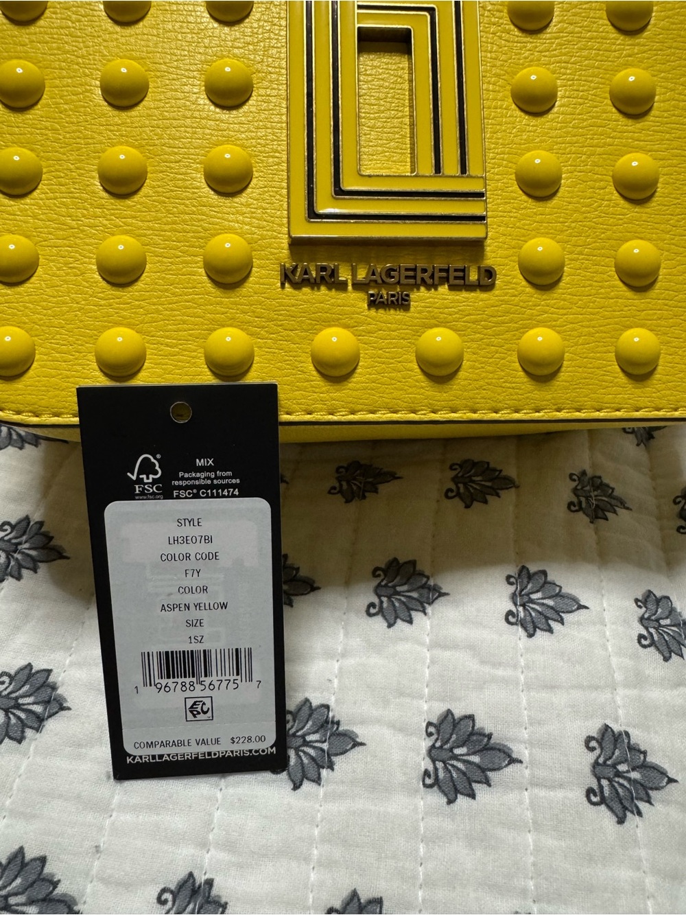 Karl Lagerfeld Yellow Stud-Embellished Crossbody Bag with Logo Plaque - Picture 4 of 16